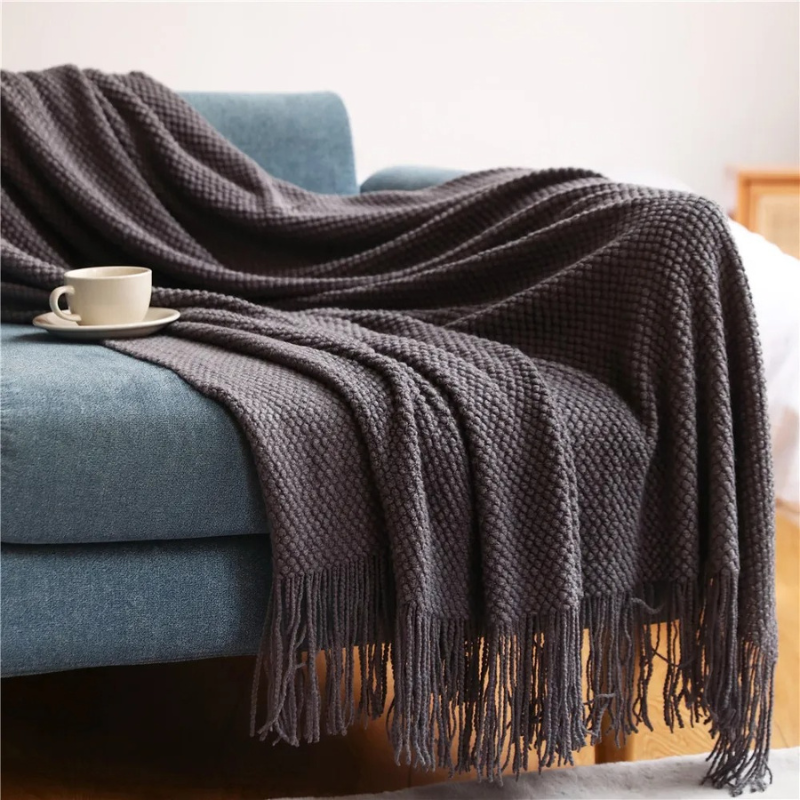 Luxury Merino Blanket – Tassel Trim Soft Warm Throw