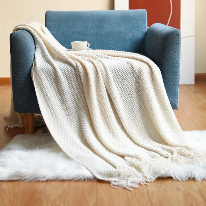 Luxury Merino Blanket – Tassel Trim Soft Warm Throw