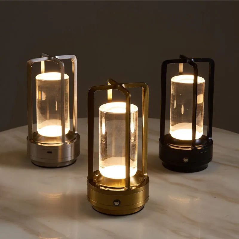 Cordless Nordic LED Table Lamp – Metal Touch Dimming & Rechargeable