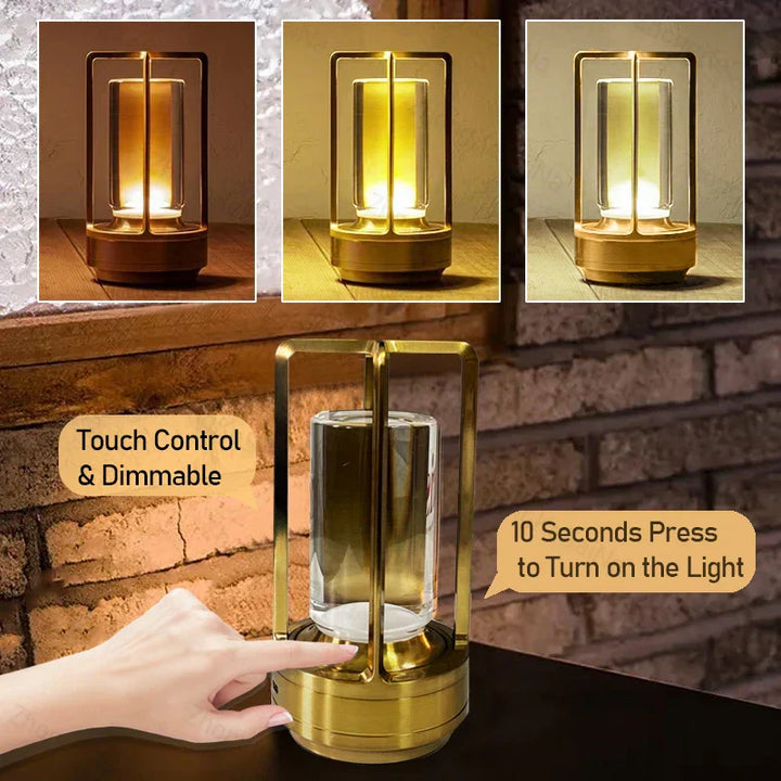 Cordless Nordic LED Table Lamp – Metal Touch Dimming & Rechargeable