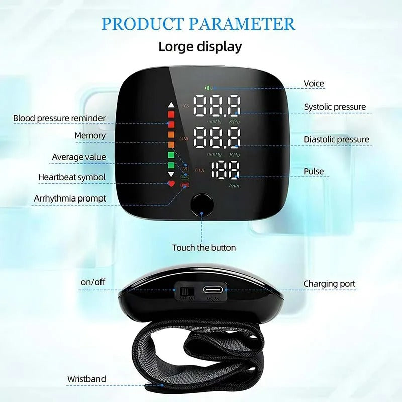 Wrist Blood Pressure Monitor – Smart Voice Alerts Digital & Portable