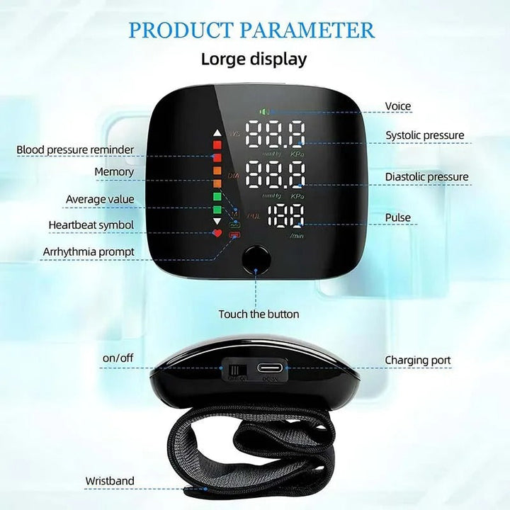Wrist Blood Pressure Monitor – Smart Voice Alerts Digital & Portable