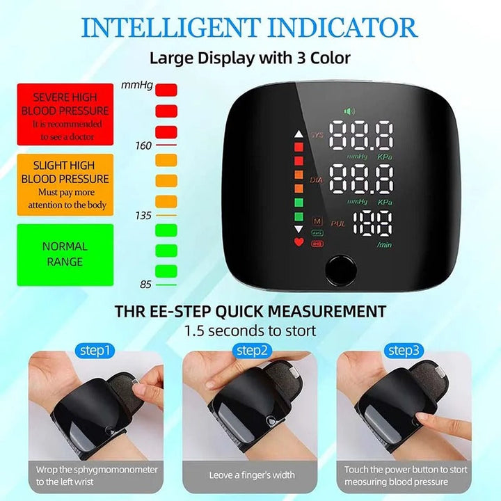 Wrist Blood Pressure Monitor – Smart Voice Alerts Digital & Portable