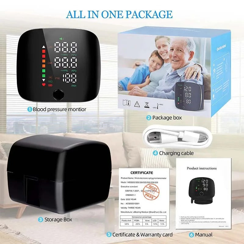 Wrist Blood Pressure Monitor – Smart Voice Alerts Digital & Portable