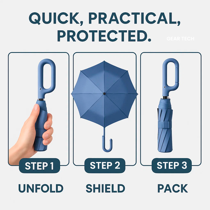 Windproof Auto Folding Umbrella – Reflective Strip Compact & UV Protection