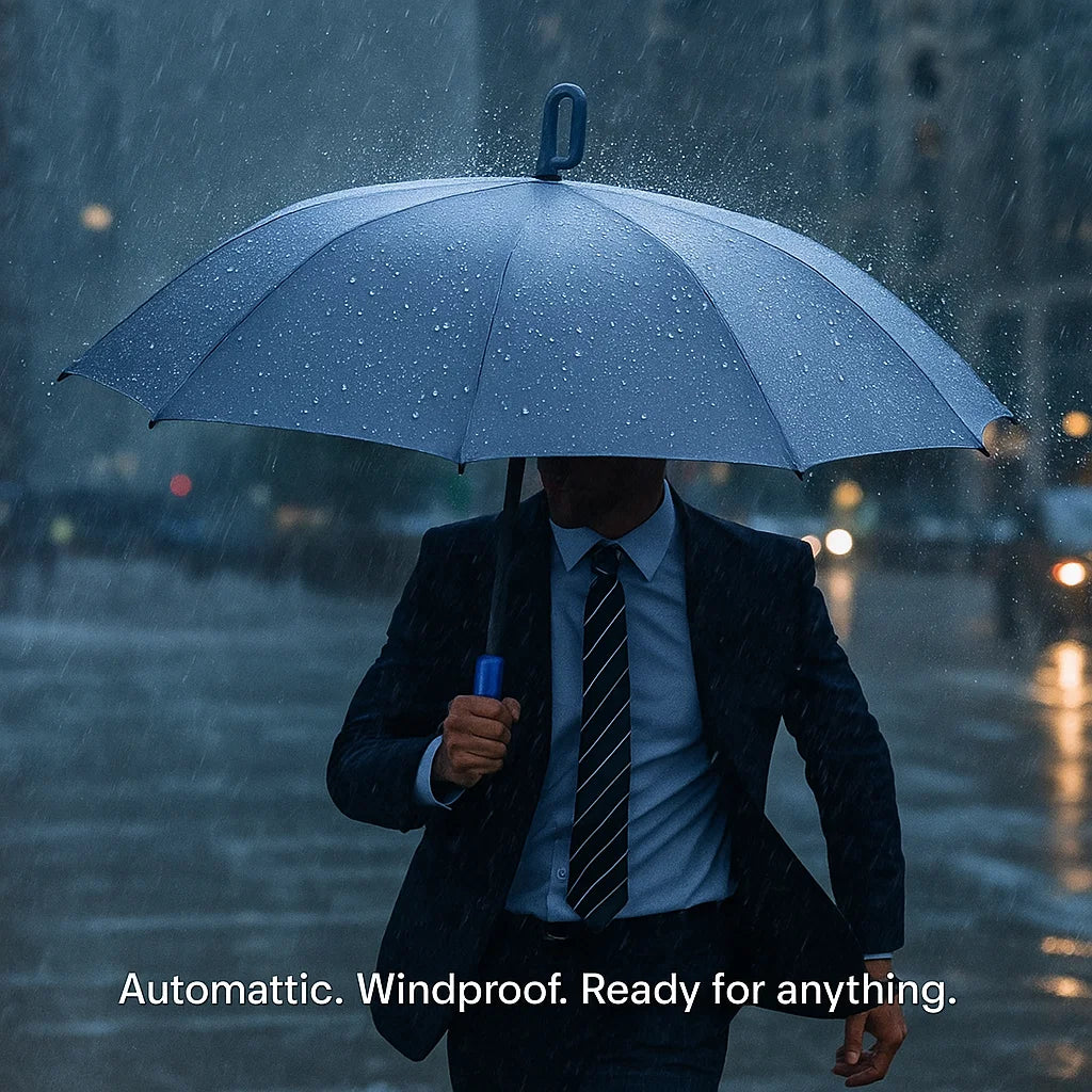 Windproof Auto Folding Umbrella – Reflective Strip Compact & UV Protection