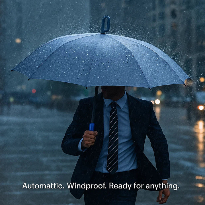 Windproof Auto Folding Umbrella – Reflective Strip Compact & UV Protection