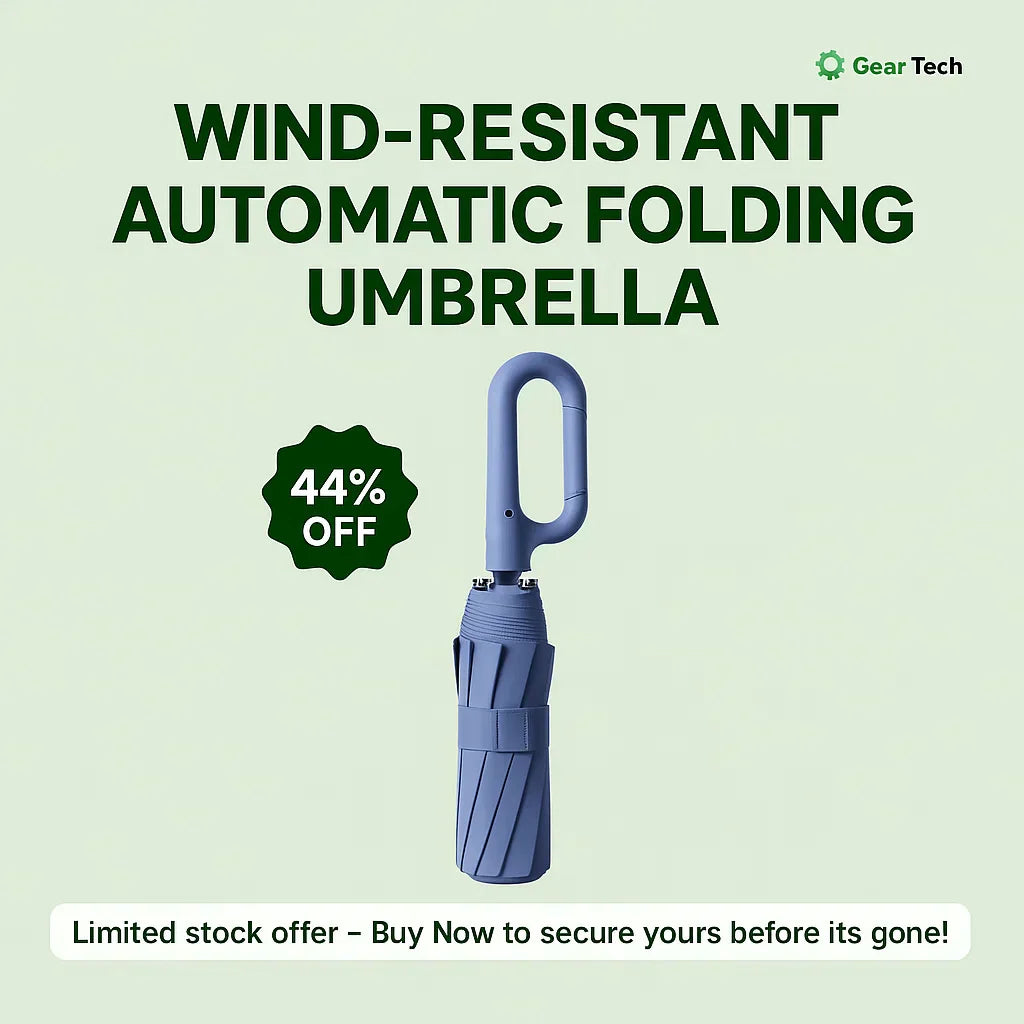 Windproof Auto Folding Umbrella – Reflective Strip Compact & UV Protection