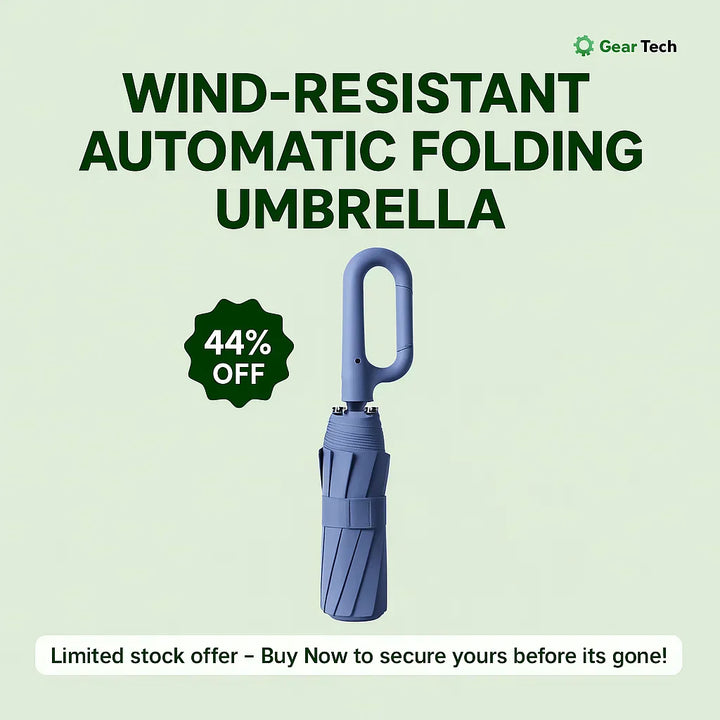 Windproof Auto Folding Umbrella – Reflective Strip Compact & UV Protection