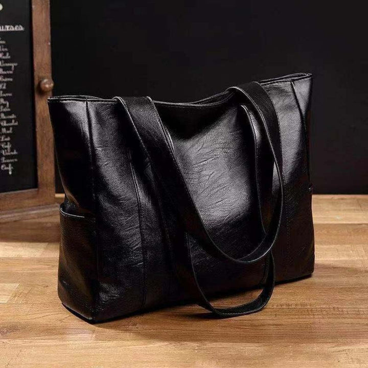 Women's Leather Tote Bag – Spacious Side Pockets Shoulder & Everyday