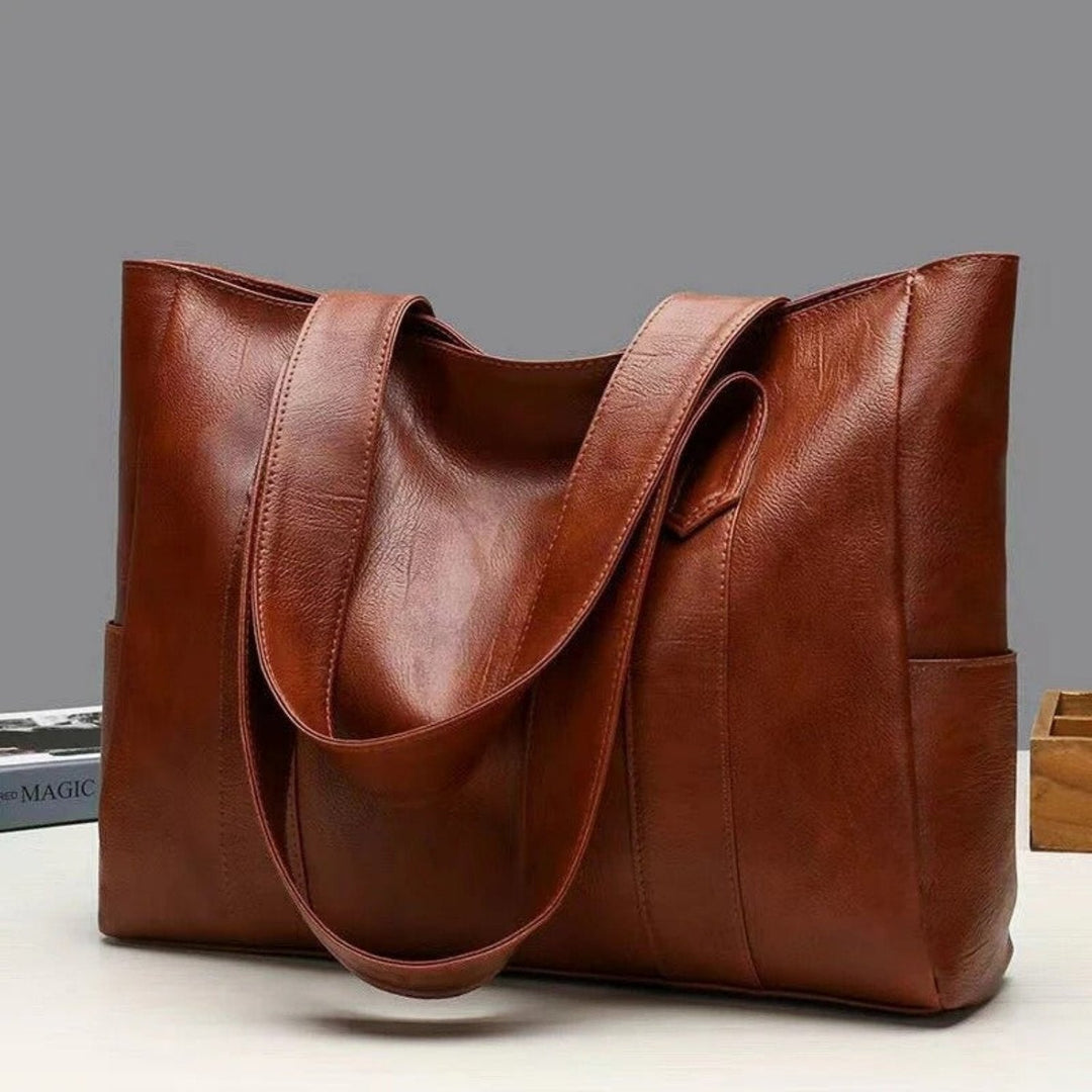 Women's Leather Tote Bag – Spacious Side Pockets Shoulder & Everyday