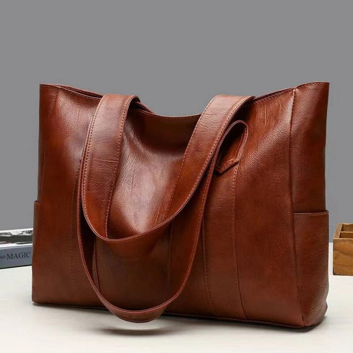 Women's Leather Tote Bag – Spacious Side Pockets Shoulder & Everyday
